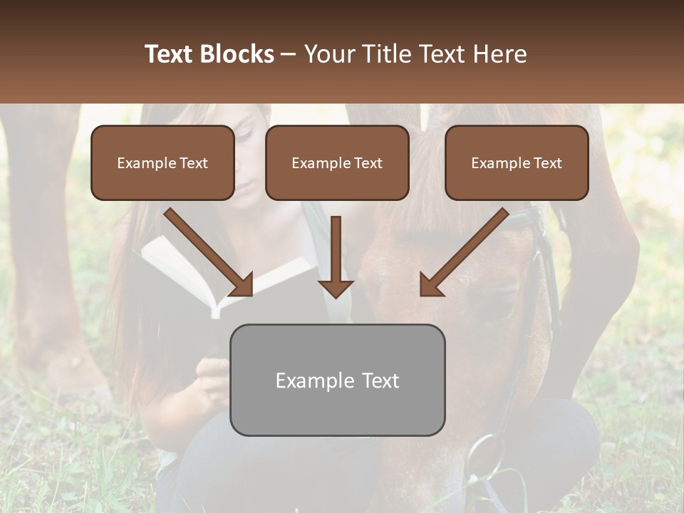 A Girl Reading A Book Next To A Horse PowerPoint Template