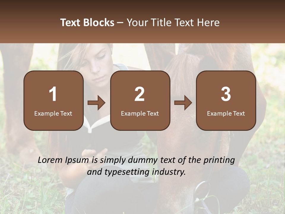 A Girl Reading A Book Next To A Horse PowerPoint Template