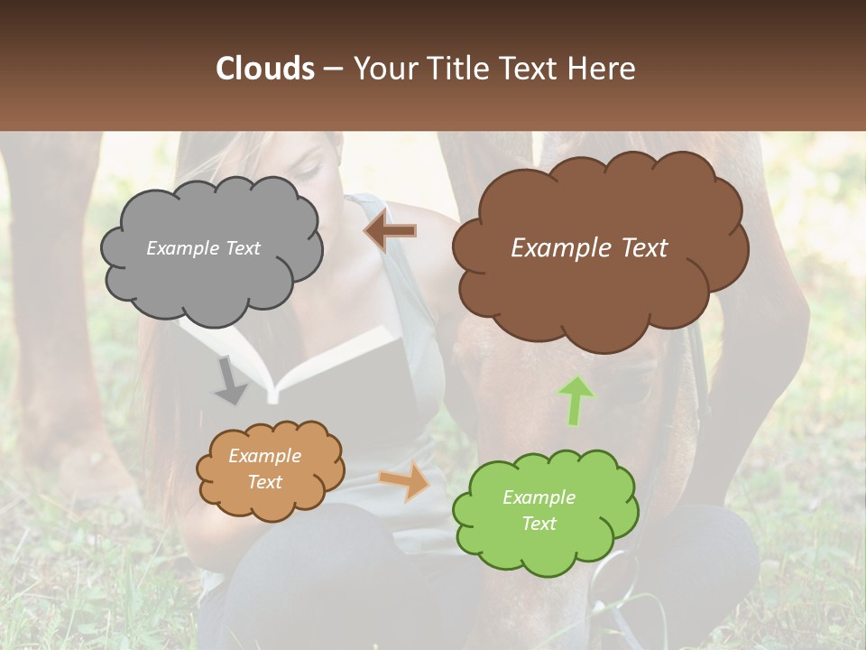 A Girl Reading A Book Next To A Horse PowerPoint Template