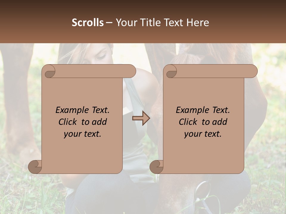 A Girl Reading A Book Next To A Horse PowerPoint Template