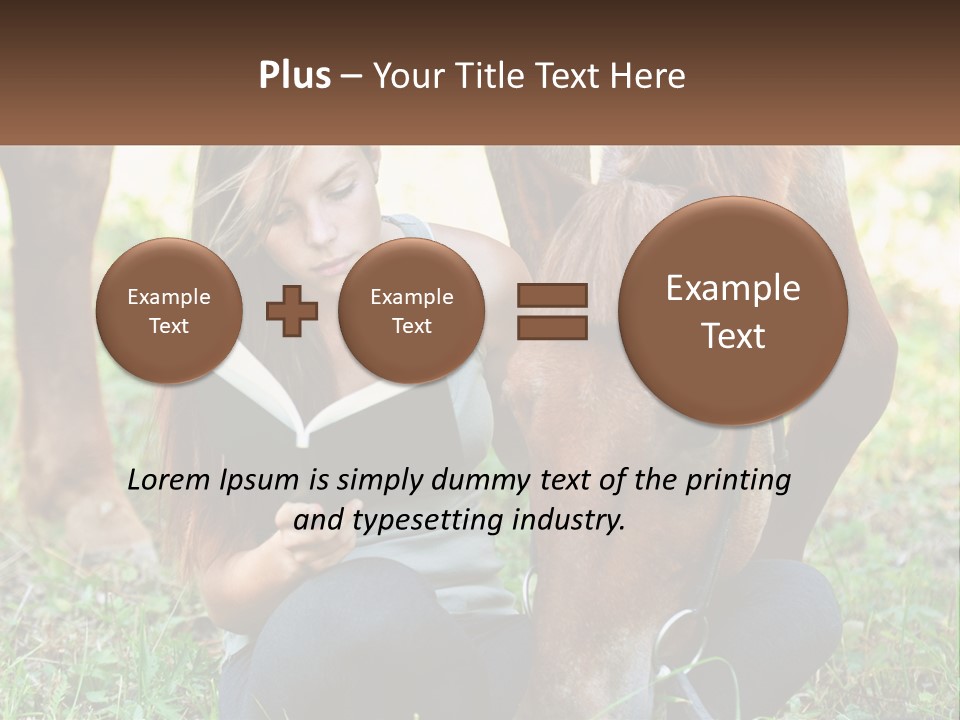 A Girl Reading A Book Next To A Horse PowerPoint Template