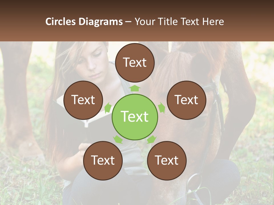 A Girl Reading A Book Next To A Horse PowerPoint Template