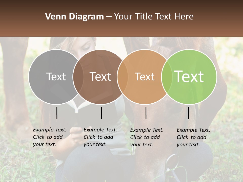 A Girl Reading A Book Next To A Horse PowerPoint Template