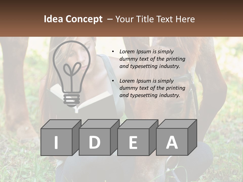 A Girl Reading A Book Next To A Horse PowerPoint Template