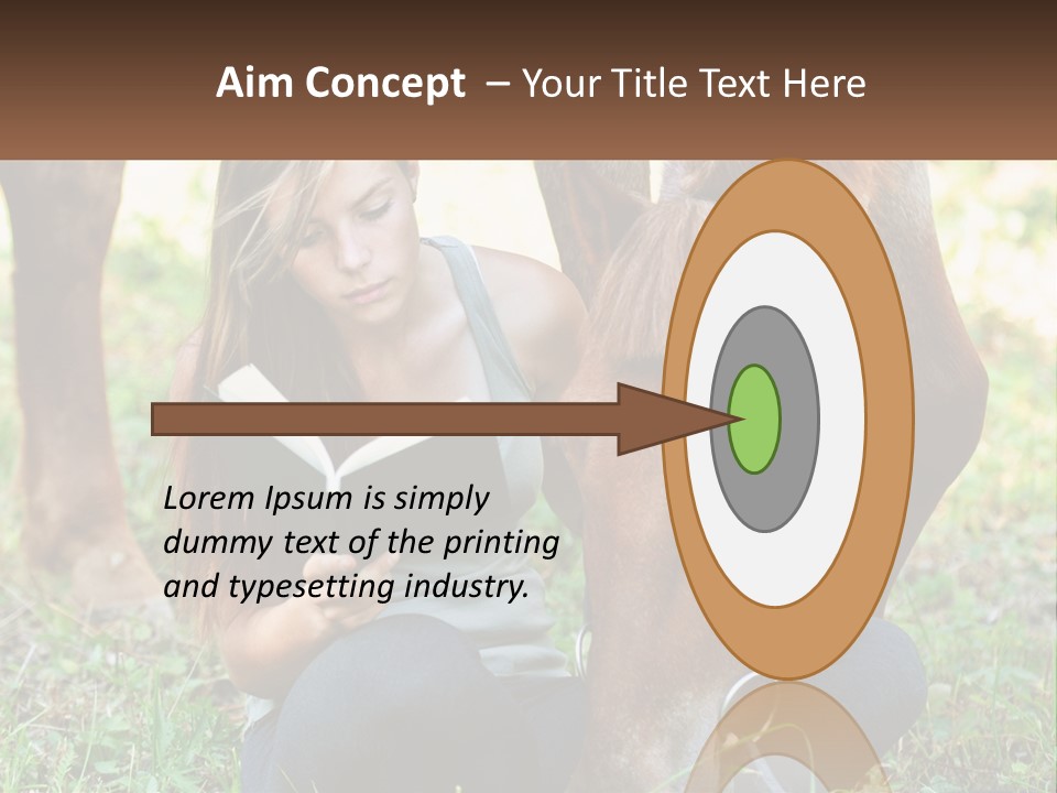 A Girl Reading A Book Next To A Horse PowerPoint Template