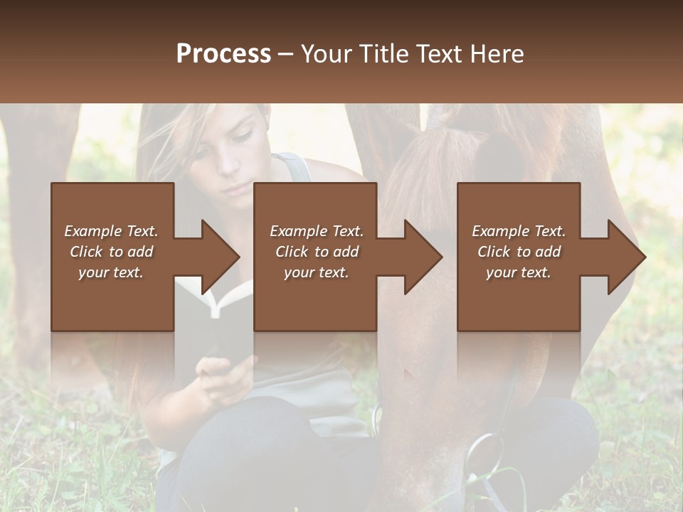 A Girl Reading A Book Next To A Horse PowerPoint Template