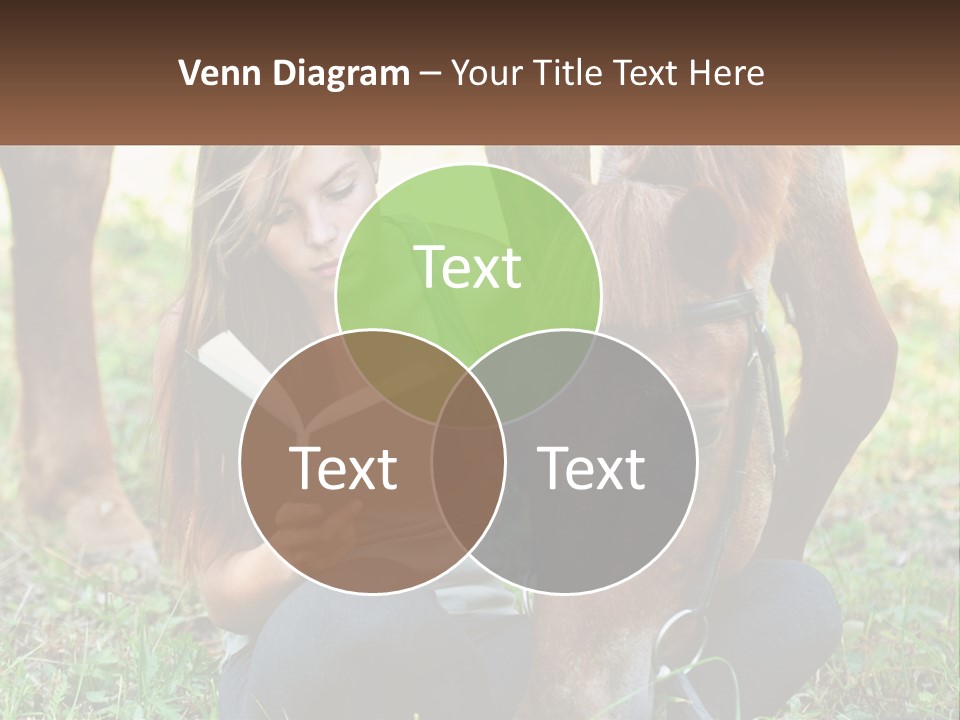 A Girl Reading A Book Next To A Horse PowerPoint Template