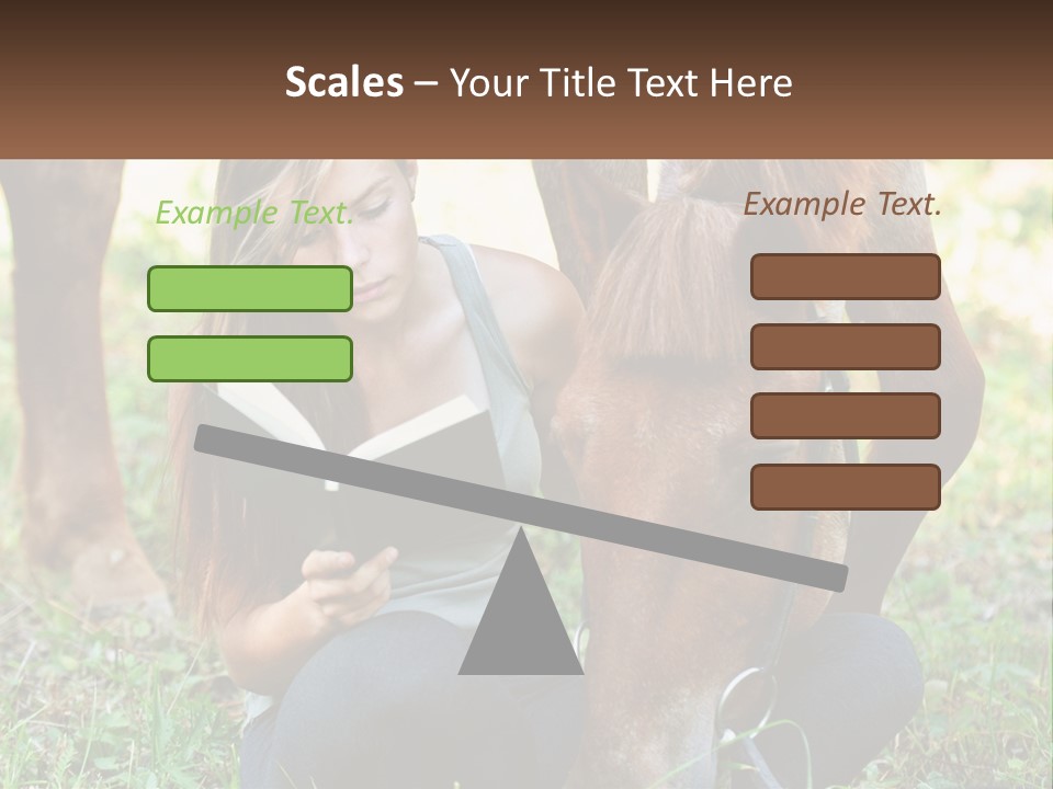 A Girl Reading A Book Next To A Horse PowerPoint Template