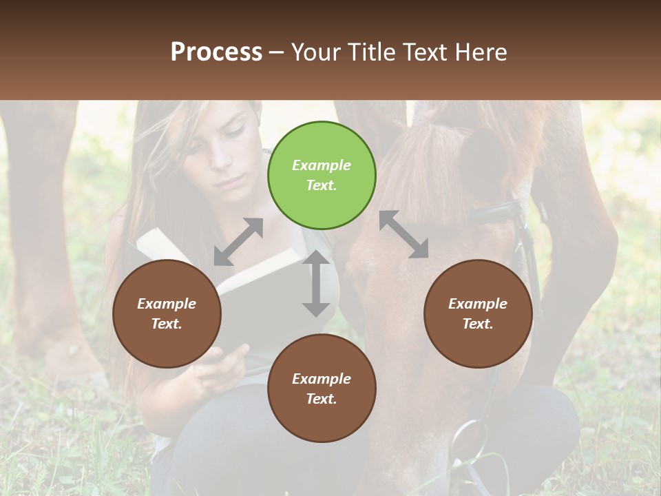 A Girl Reading A Book Next To A Horse PowerPoint Template