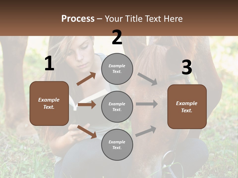 A Girl Reading A Book Next To A Horse PowerPoint Template