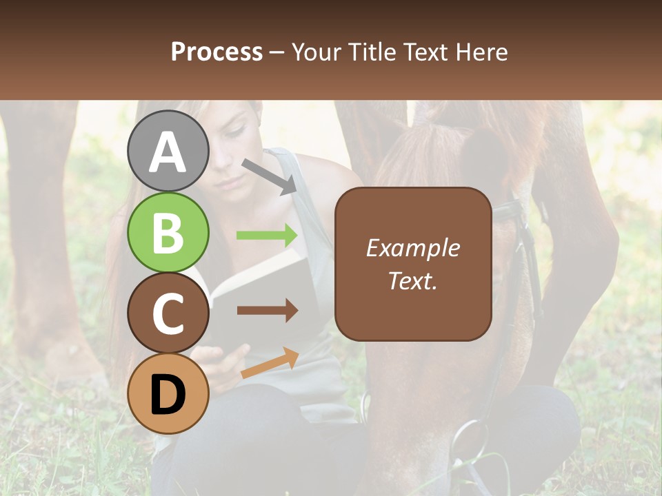 A Girl Reading A Book Next To A Horse PowerPoint Template