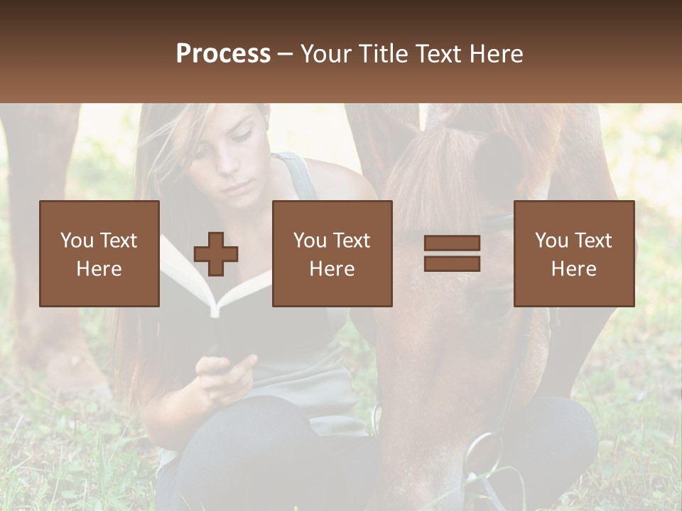A Girl Reading A Book Next To A Horse PowerPoint Template