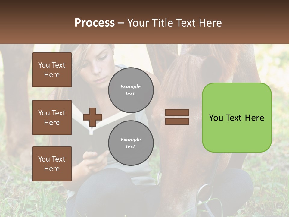 A Girl Reading A Book Next To A Horse PowerPoint Template