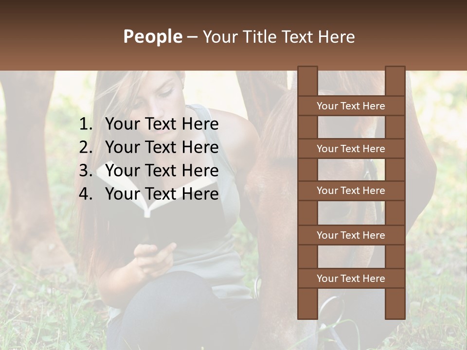 A Girl Reading A Book Next To A Horse PowerPoint Template