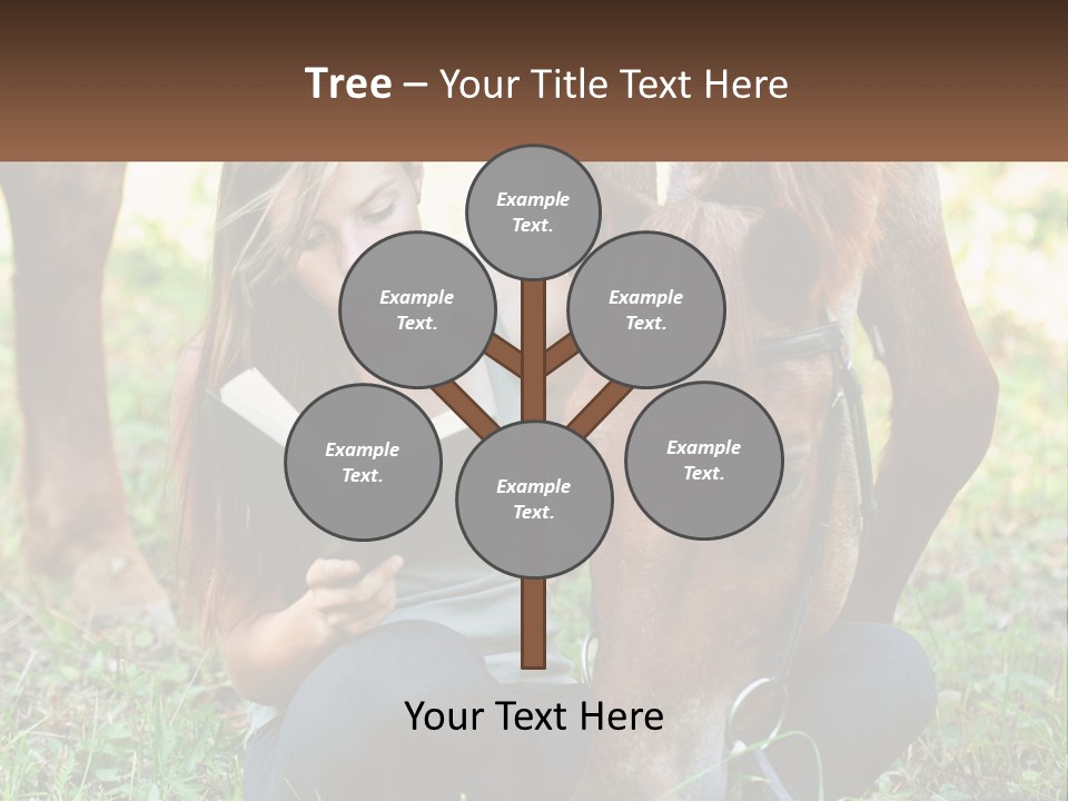 A Girl Reading A Book Next To A Horse PowerPoint Template