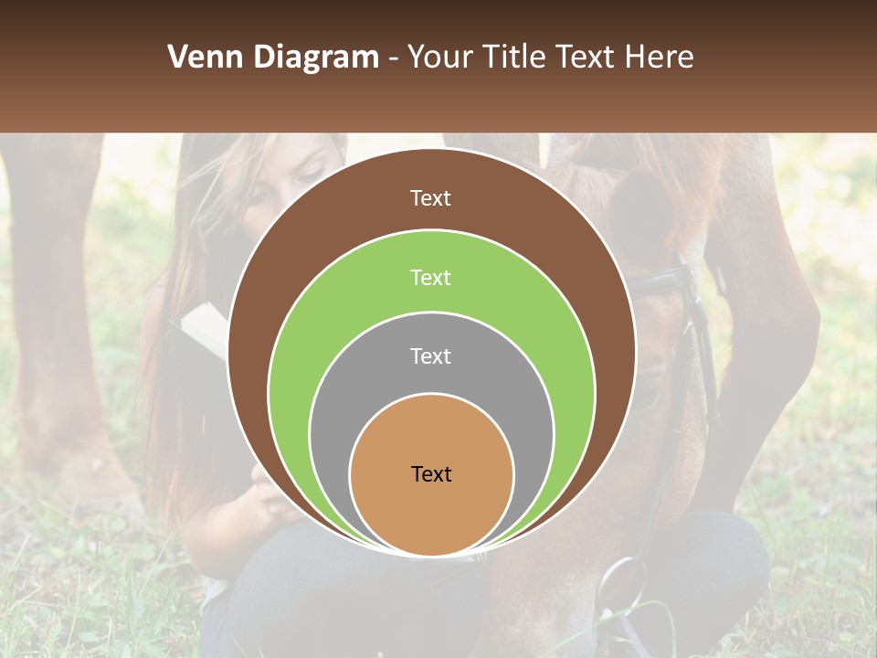 A Girl Reading A Book Next To A Horse PowerPoint Template