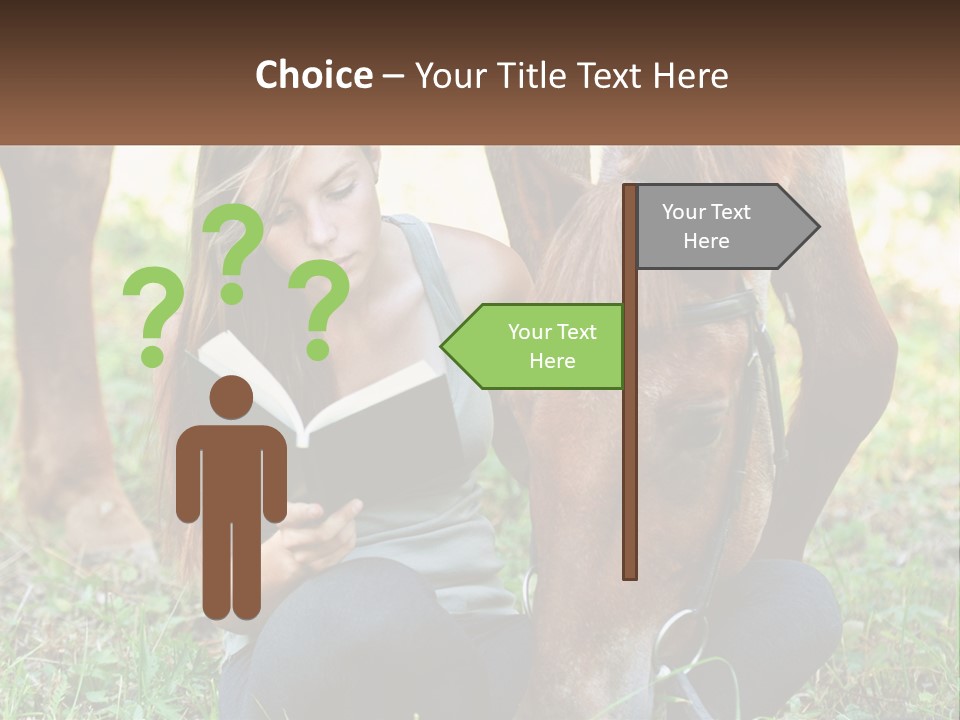 A Girl Reading A Book Next To A Horse PowerPoint Template
