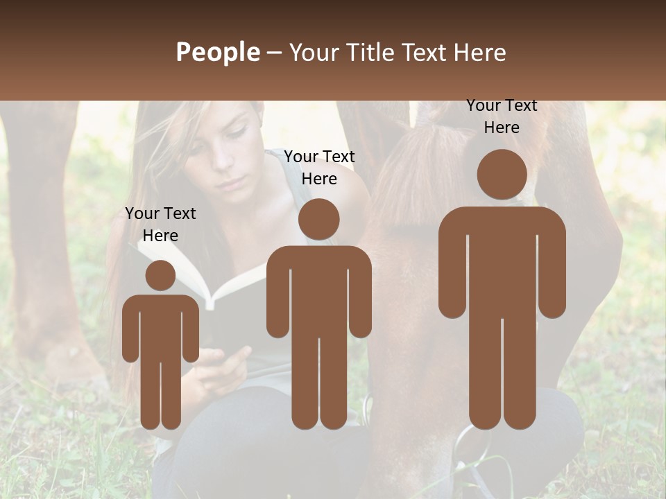 A Girl Reading A Book Next To A Horse PowerPoint Template