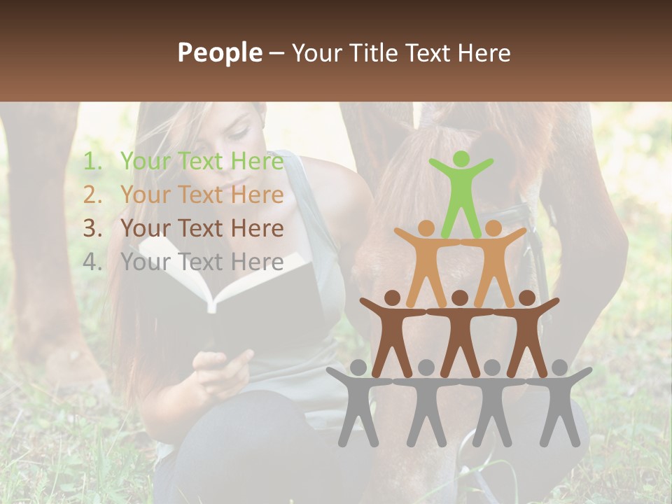 A Girl Reading A Book Next To A Horse PowerPoint Template