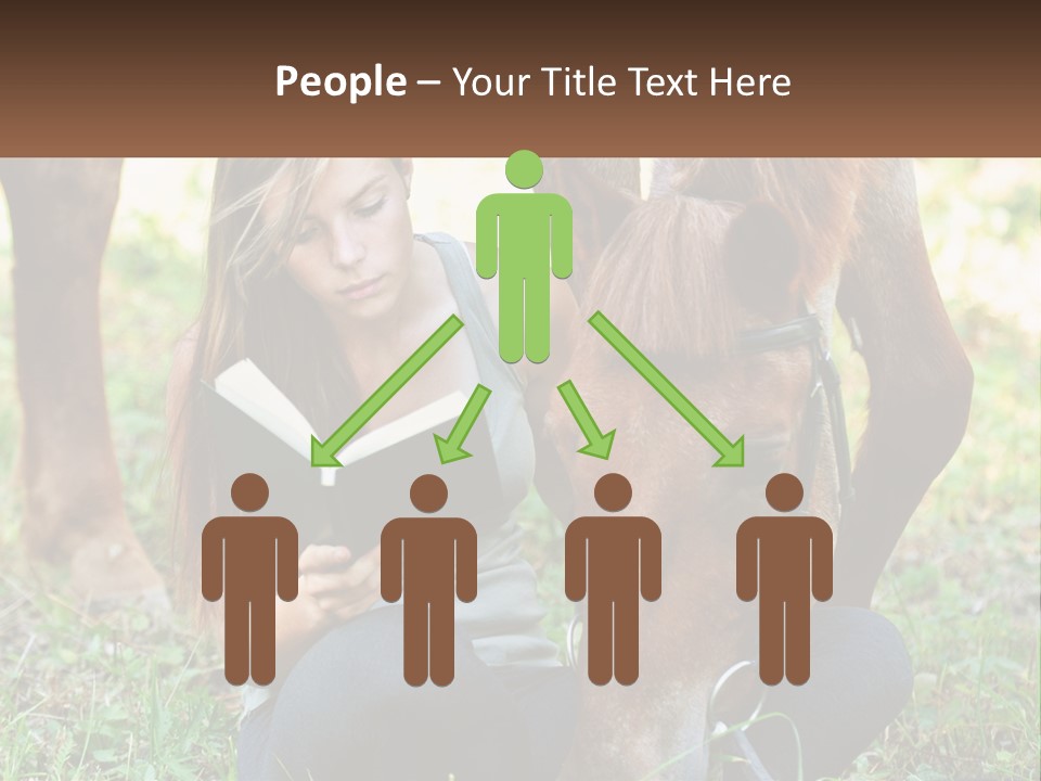 A Girl Reading A Book Next To A Horse PowerPoint Template