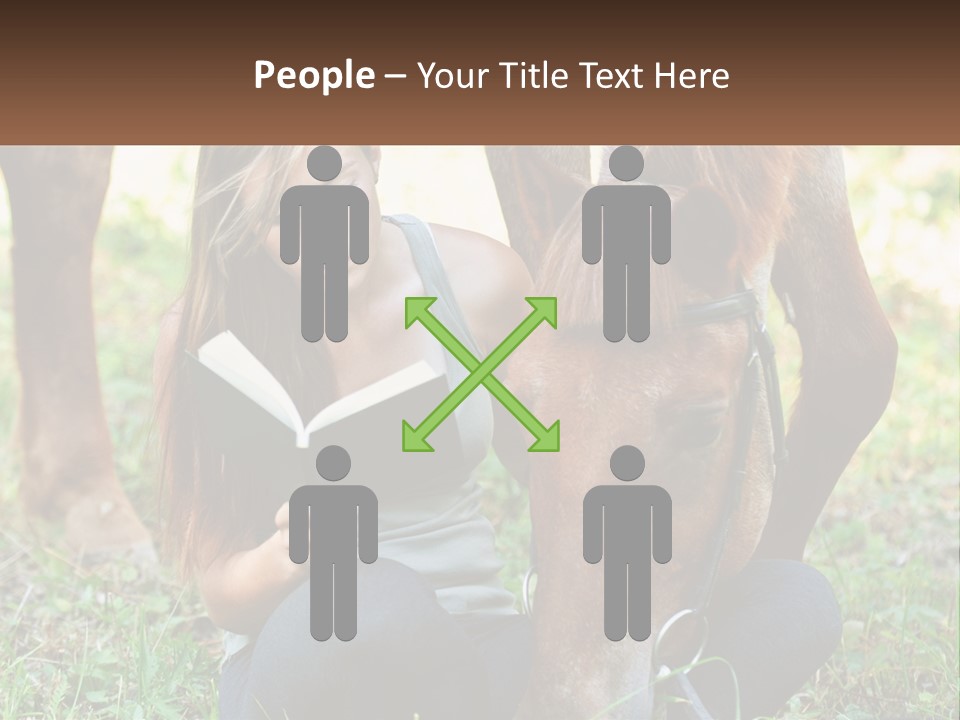 A Girl Reading A Book Next To A Horse PowerPoint Template
