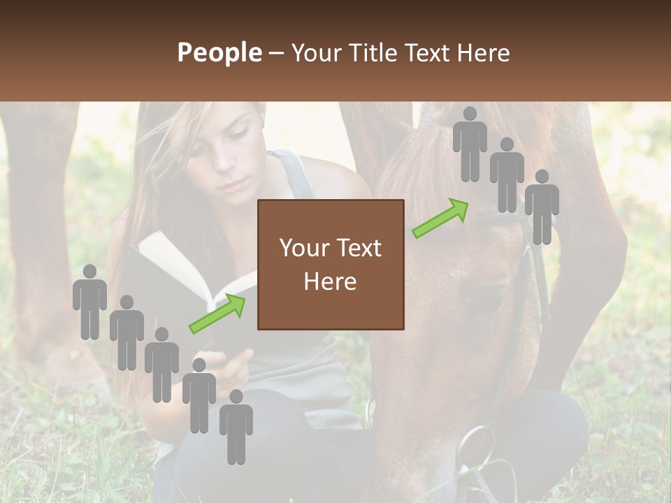 A Girl Reading A Book Next To A Horse PowerPoint Template