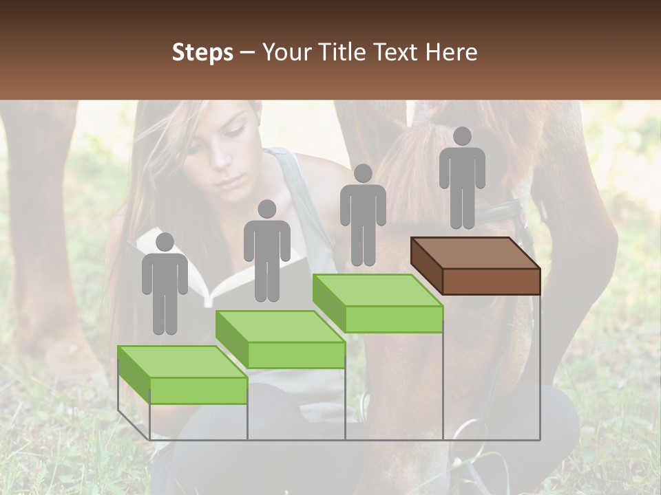 A Girl Reading A Book Next To A Horse PowerPoint Template