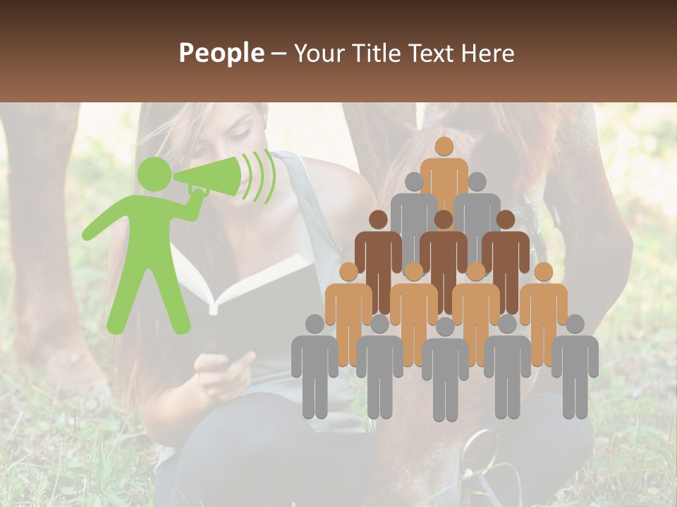 A Girl Reading A Book Next To A Horse PowerPoint Template