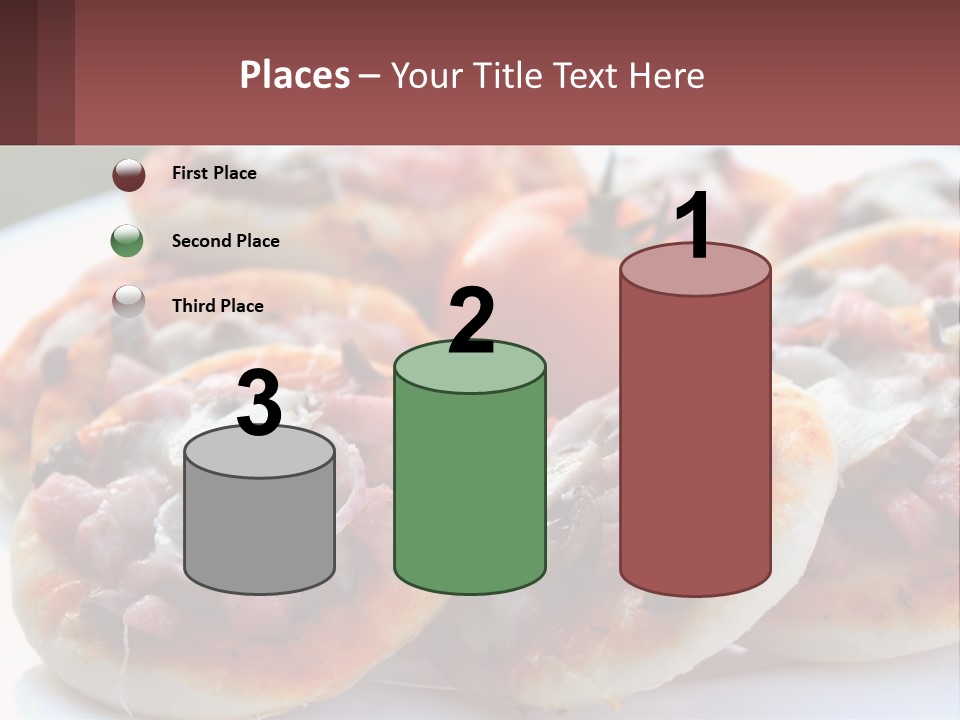 A White Plate Topped With Mini Pizzas Covered In Toppings PowerPoint Template