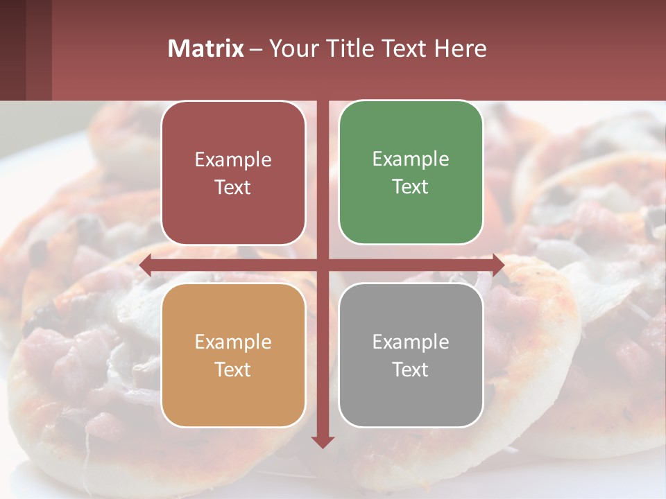 A White Plate Topped With Mini Pizzas Covered In Toppings PowerPoint Template