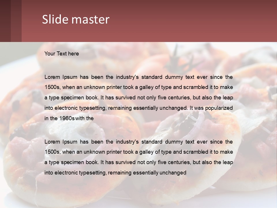 A White Plate Topped With Mini Pizzas Covered In Toppings PowerPoint Template