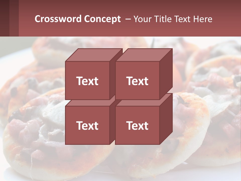 A White Plate Topped With Mini Pizzas Covered In Toppings PowerPoint Template