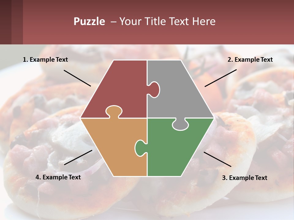 A White Plate Topped With Mini Pizzas Covered In Toppings PowerPoint Template