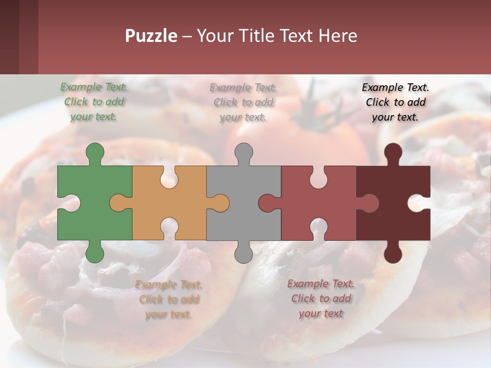 A White Plate Topped With Mini Pizzas Covered In Toppings PowerPoint Template
