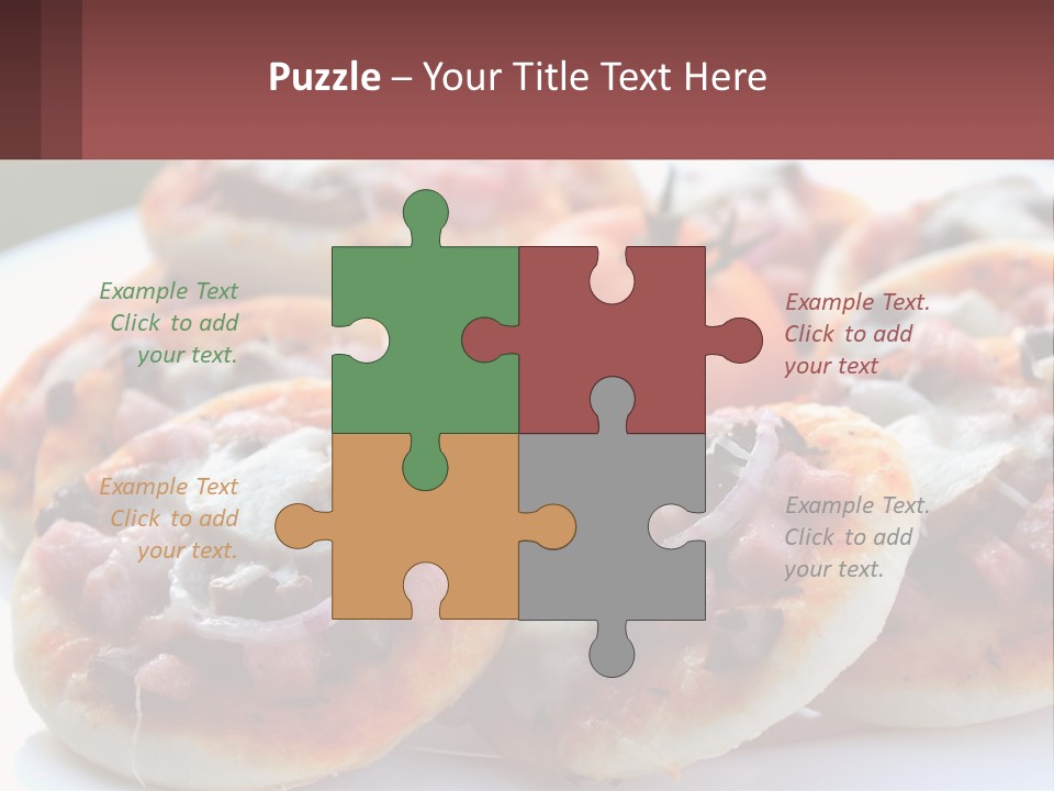 A White Plate Topped With Mini Pizzas Covered In Toppings PowerPoint Template
