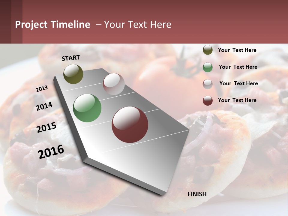 A White Plate Topped With Mini Pizzas Covered In Toppings PowerPoint Template