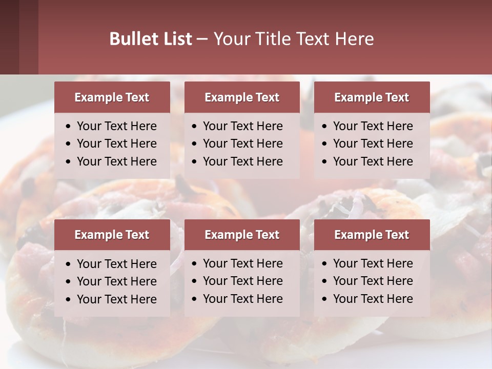 A White Plate Topped With Mini Pizzas Covered In Toppings PowerPoint Template