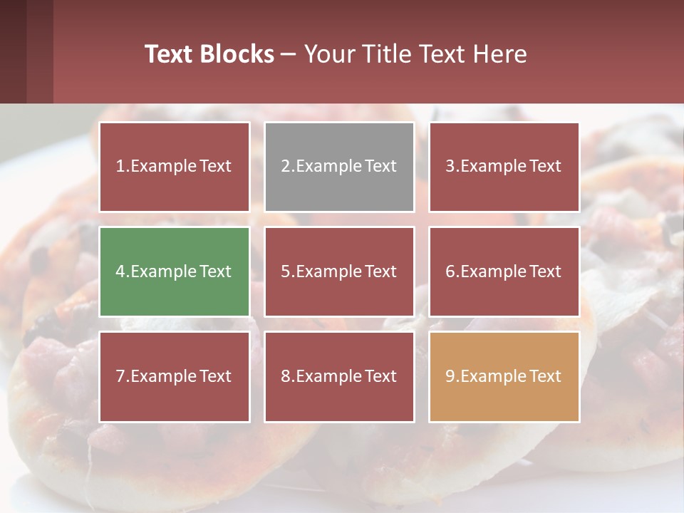 A White Plate Topped With Mini Pizzas Covered In Toppings PowerPoint Template