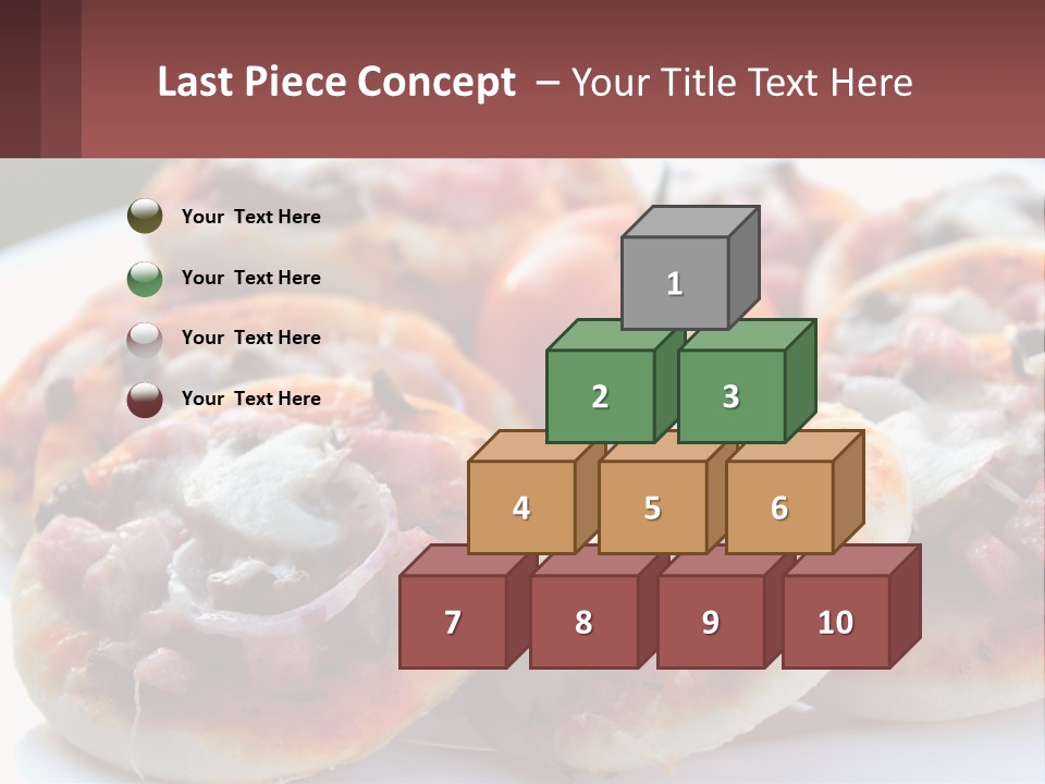A White Plate Topped With Mini Pizzas Covered In Toppings PowerPoint Template