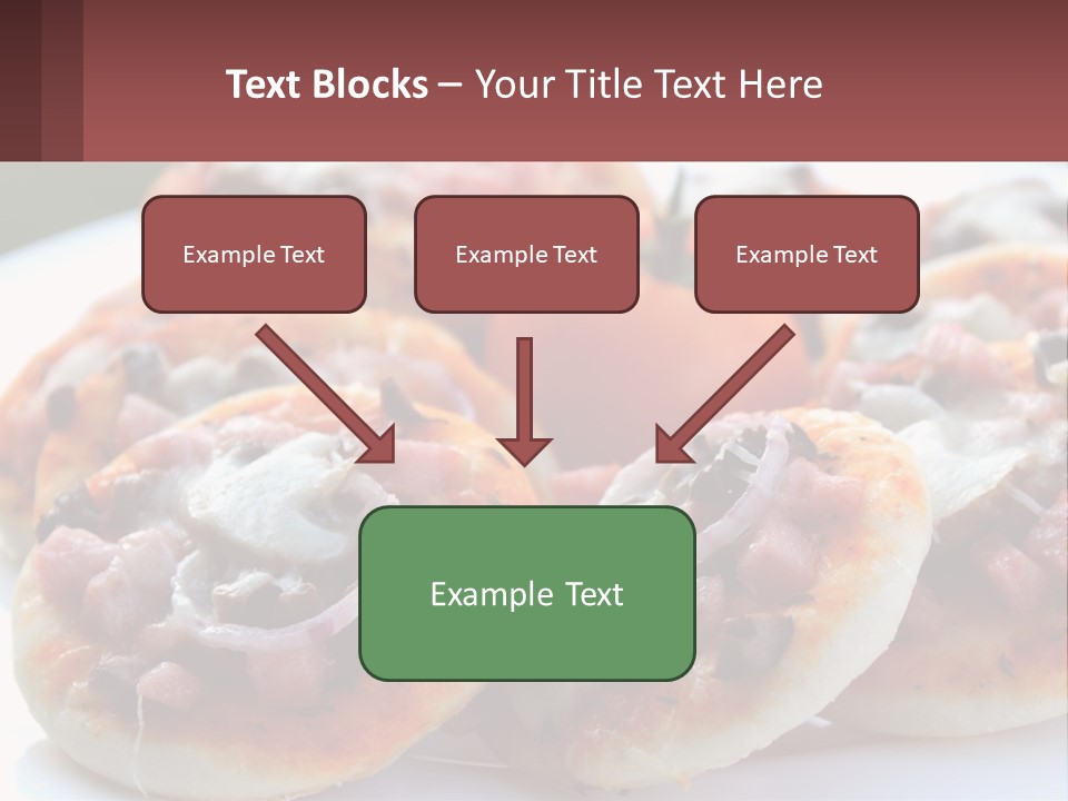 A White Plate Topped With Mini Pizzas Covered In Toppings PowerPoint Template