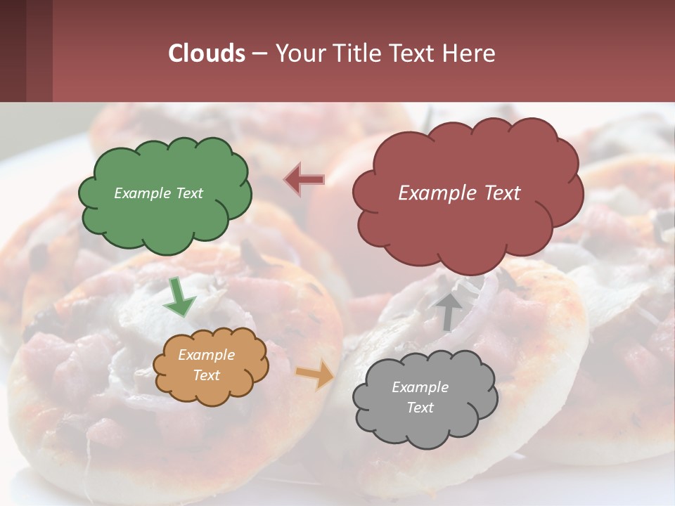 A White Plate Topped With Mini Pizzas Covered In Toppings PowerPoint Template