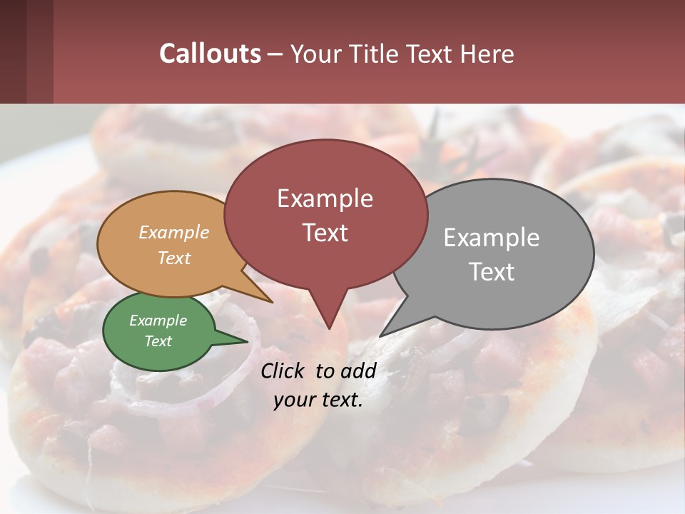 A White Plate Topped With Mini Pizzas Covered In Toppings PowerPoint Template