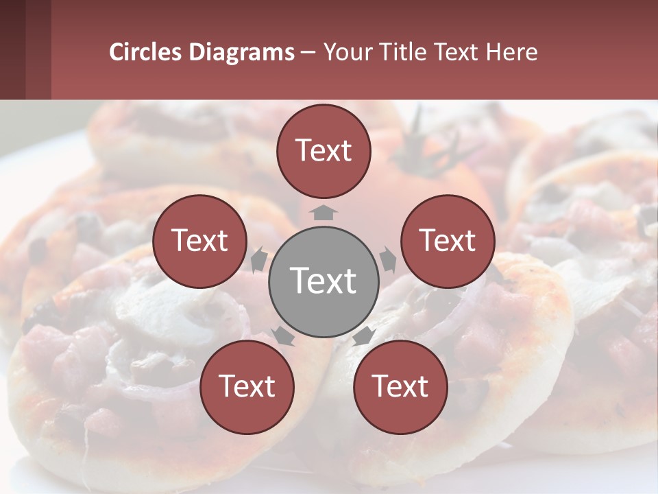 A White Plate Topped With Mini Pizzas Covered In Toppings PowerPoint Template