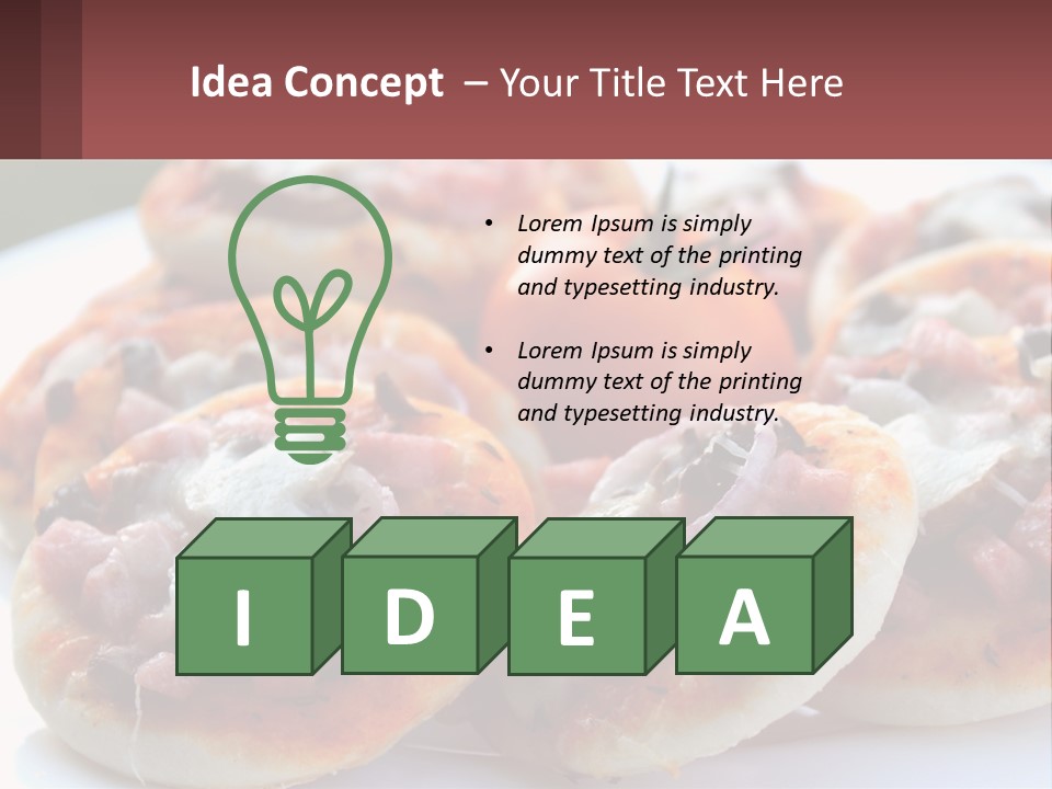 A White Plate Topped With Mini Pizzas Covered In Toppings PowerPoint Template