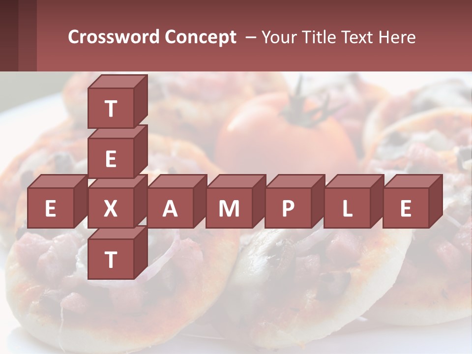 A White Plate Topped With Mini Pizzas Covered In Toppings PowerPoint Template