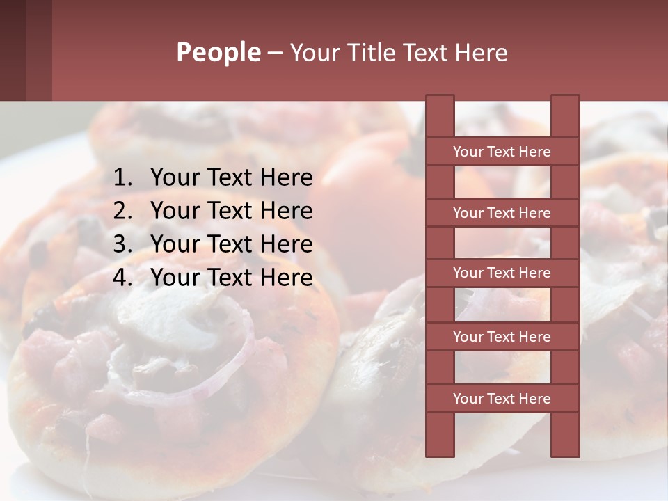 A White Plate Topped With Mini Pizzas Covered In Toppings PowerPoint Template