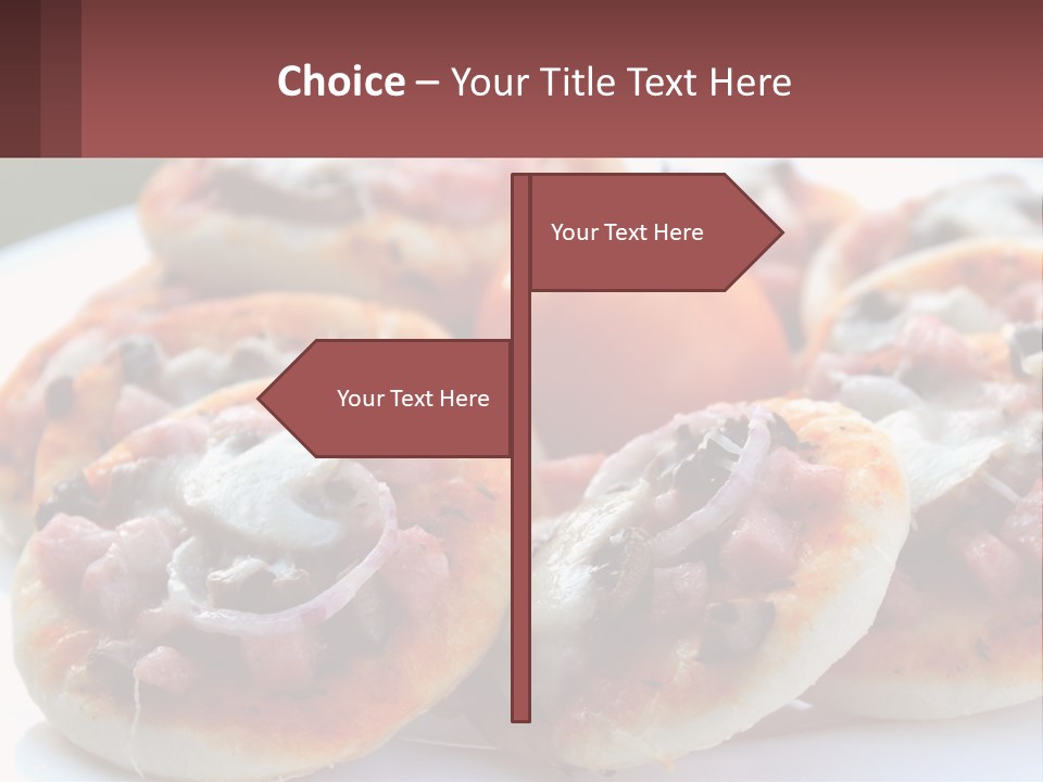 A White Plate Topped With Mini Pizzas Covered In Toppings PowerPoint Template