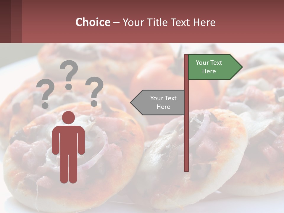 A White Plate Topped With Mini Pizzas Covered In Toppings PowerPoint Template