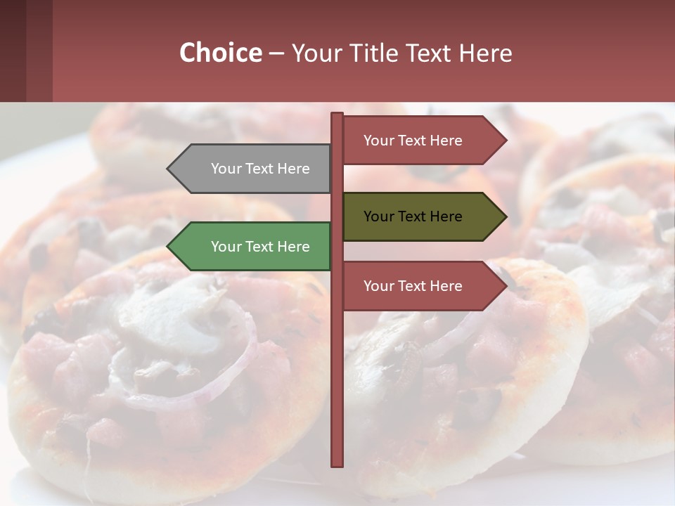 A White Plate Topped With Mini Pizzas Covered In Toppings PowerPoint Template