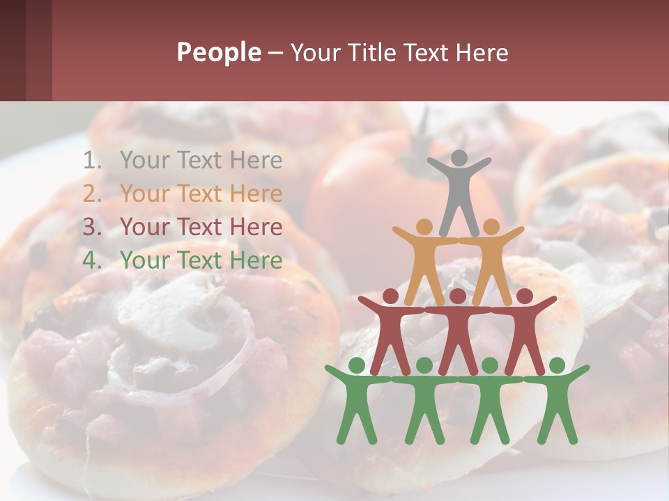 A White Plate Topped With Mini Pizzas Covered In Toppings PowerPoint Template